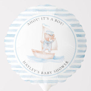 Sailor Bear Blue Stripe Baby Shower Balloon