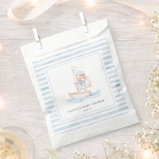 Sailor Bear Blue Stripe Baby Shower Favor Bag (Clipped)