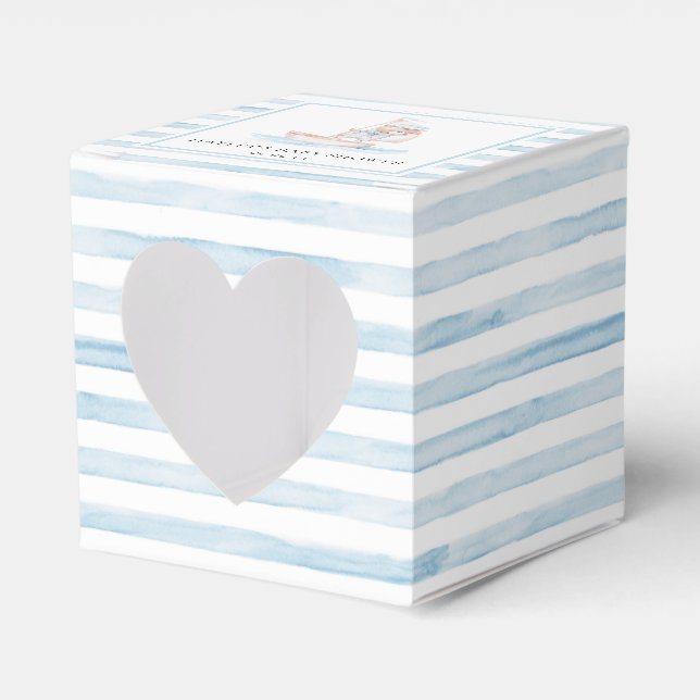 Sailor Bear Blue Stripe Baby Shower Favor Boxes (Front Side)