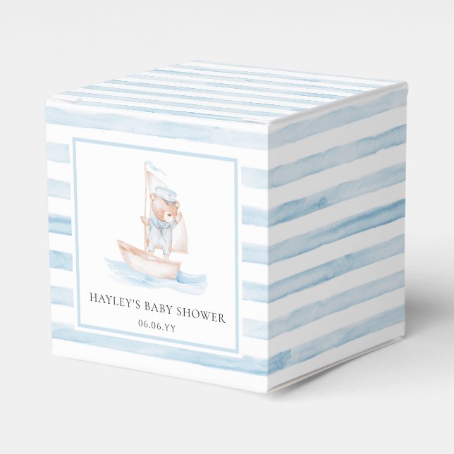 Sailor Bear Blue Stripe Baby Shower Favor Boxes (Front Side)