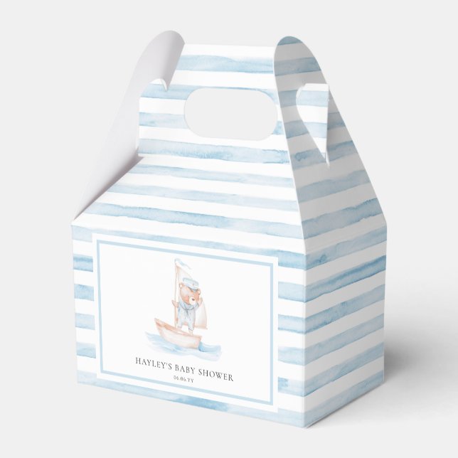 Sailor Bear Blue Stripe Baby Shower Favor Boxes (Front Side)