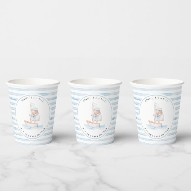 Sailor Bear Blue Stripe Baby Shower Paper Cups (Multi)