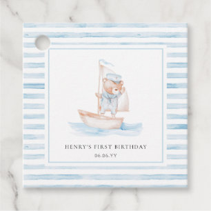 Sailor Bear Blue Stripe Birthday Favor Tags