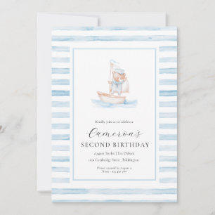 Sailor Bear Blue Stripe Birthday Invitation