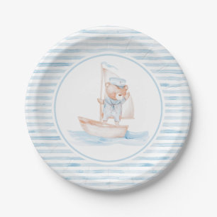 Sailor Bear Blue Stripe Birthday Paper Plates