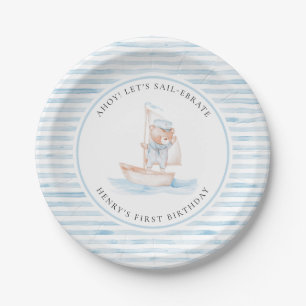 Sailor Bear Blue Stripe Birthday Paper Plates