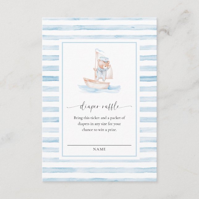 Sailor Bear Blue Stripe Raffle Ticket Enclosure Card (Front)