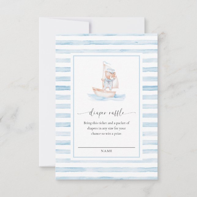 Sailor Bear Blue Stripe Raffle Ticket Insert Card (Front)
