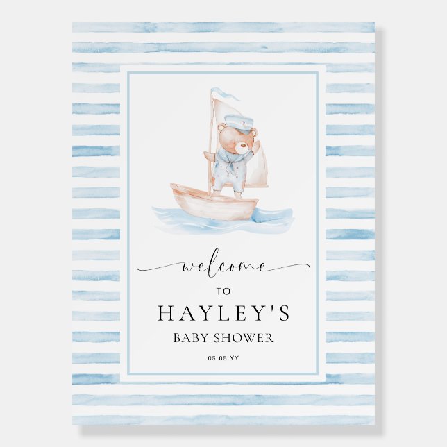 Sailor Bear Blue Stripe Welcome Foam Board (Front)