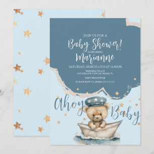  Sailor Bear Boy Stars Baby Shower  Invitation