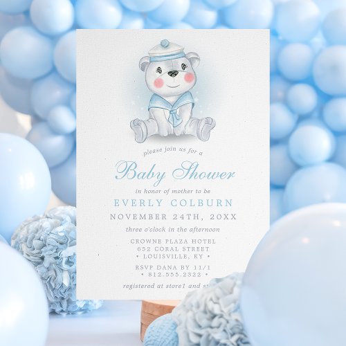 Sailor Bear Nautical Baby Shower Invitation