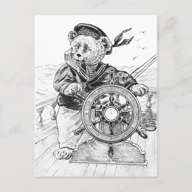 Sailor Bear Sam Steering Ship at Sea Postcard (Front)