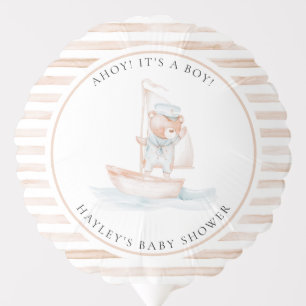 Sailor Bear Tan Stripe Baby Shower Balloon