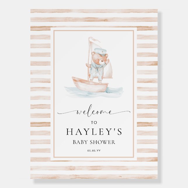 Sailor Bear Tan Stripe Welcome Foam Board (Front)