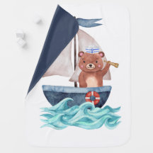 Sailor Bear Watercolor Nautical Waves Sea Boy