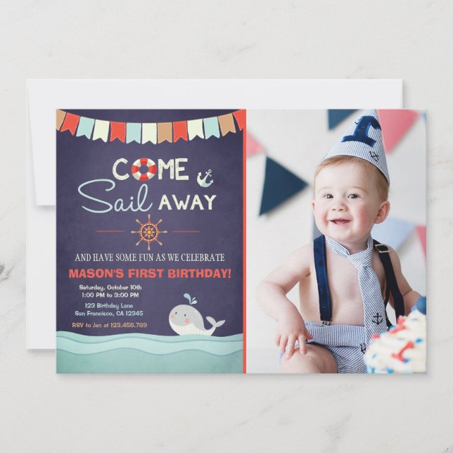 Sailor Birthday Invation Come Sail Away Nautical Invitation (Front)