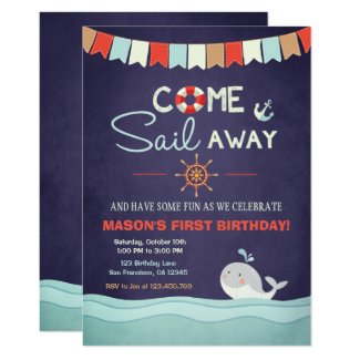 Sailor Birthday Invation Come Sail Away Nautical Invitation