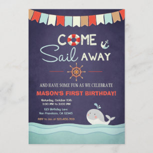 Sailor Birthday Invation Come Sail Away Nautical Invitation