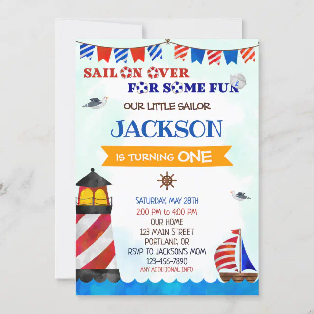 Sailor birthday invitation Boy 1st birthday party | Zazzle