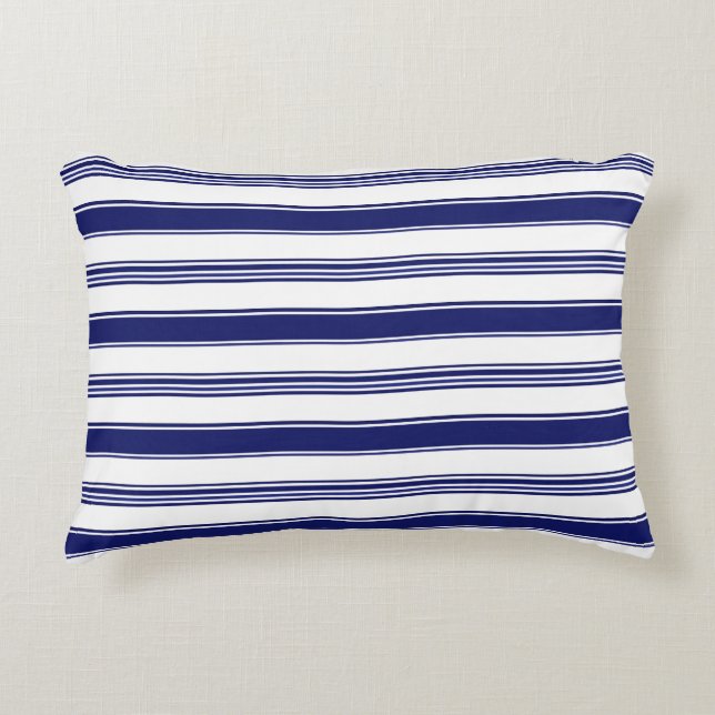 Sailor Blue Horizontal Stripes Accent Pillow (Front)
