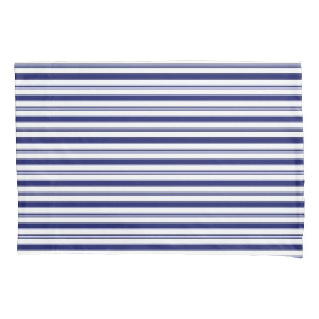 Sailor Blue Horizontal Stripes (small scale) Pillow Case (Front-Left)