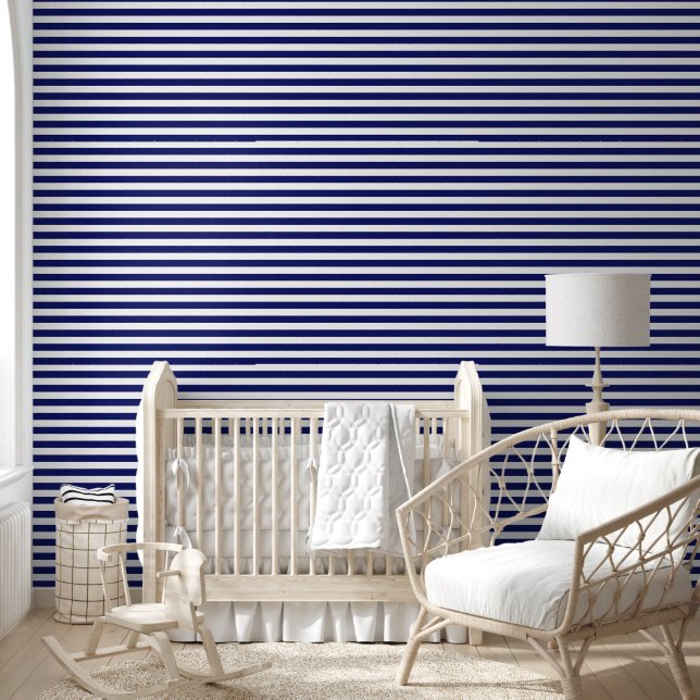 Sailor Blue & White Stripes (small scale) Wallpaper (Kids)