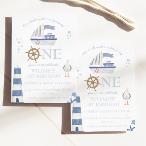 Sailor Boat Boy 1st Birthday  Invitation