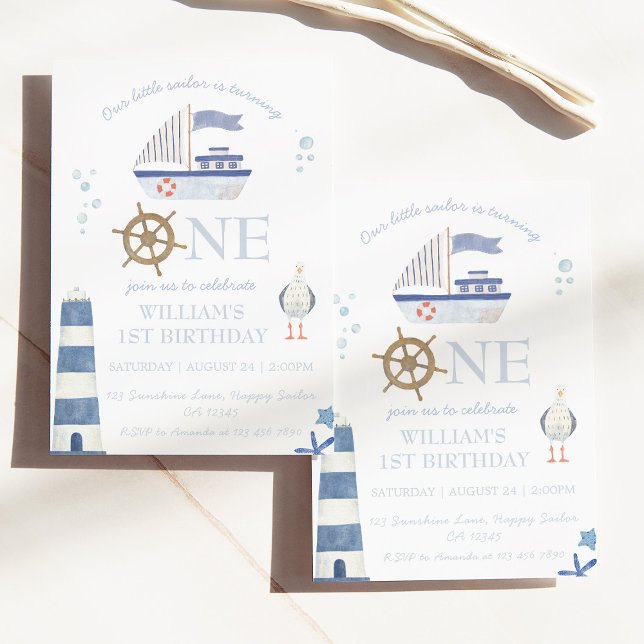 Sailor Boat Boy 1st Birthday  Invitation (Creator Uploaded)
