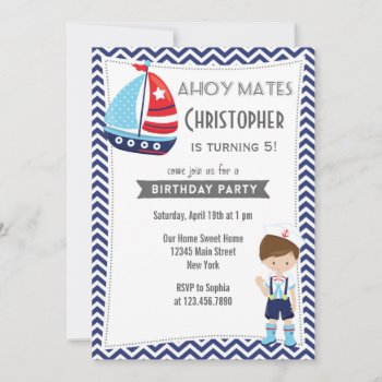 Sailor Boy Birthday Invitation Nautical Blue by melanileestyle at Zazzle