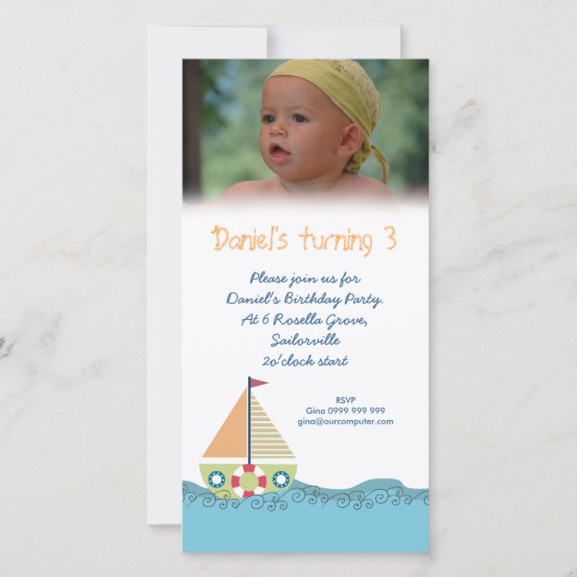 Sailor Boy Birthday Party Invitation Photocard (Front)