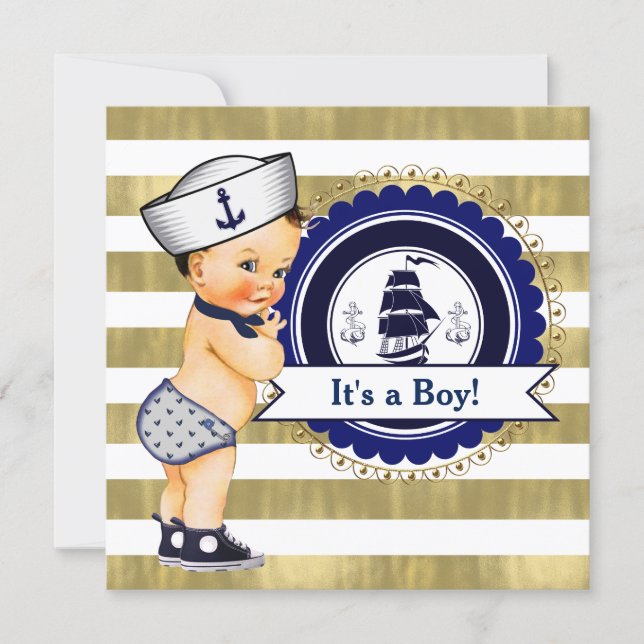 Sailor Boy Nautical Baby Shower Invitation (Front)