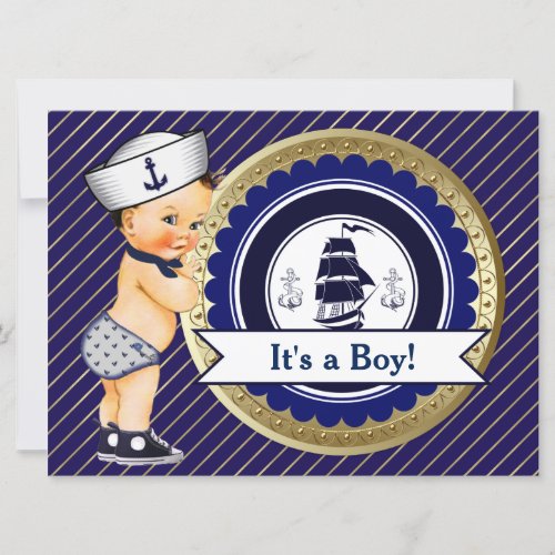 Sailor Boy Navy Nautical Baby Shower Invitation