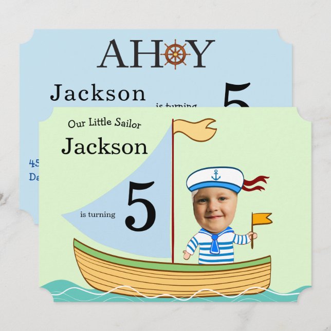 Sailor Boys 5th Birthday Invitation (Front/Back)