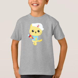 Sailor Cat, Boat Captain, Sailor Hat, Cute Cat T-Shirt