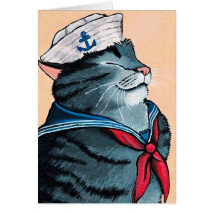 Sailor Cat Nautical Tabby Cat Painting Card