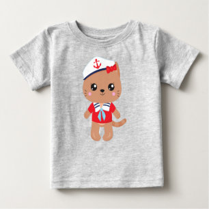 Sailor Cat, Sailor Hat, Boat Captain, Brown Cat Baby T-Shirt