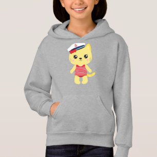 Sailor Cat, Sailor Hat, Boat Captain, Yellow Cat Hoodie