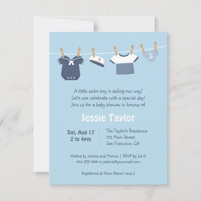 Sailor Clothes Nautical Baby Shower Invitations (Front)
