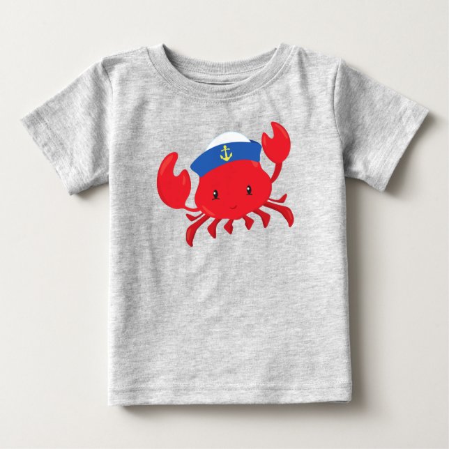 Sailor Crab, Cute Crab, Sailor Hat, Sailing, Sea Baby T-Shirt (Front)