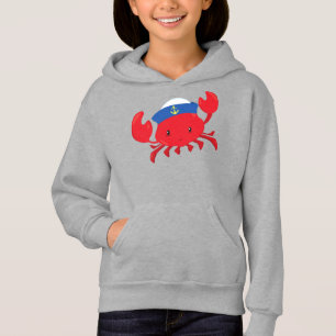 Sailor Crab, Cute Crab, Sailor Hat, Sailing, Sea Hoodie