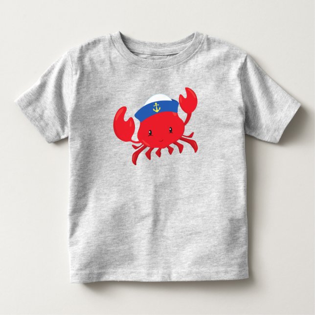 Sailor Crab, Cute Crab, Sailor Hat, Sailing, Sea Toddler T-shirt (Front)