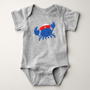 Sailor Crab, Cute Crab, Sailor Hat, Sea, Sailing Baby Bodysuit