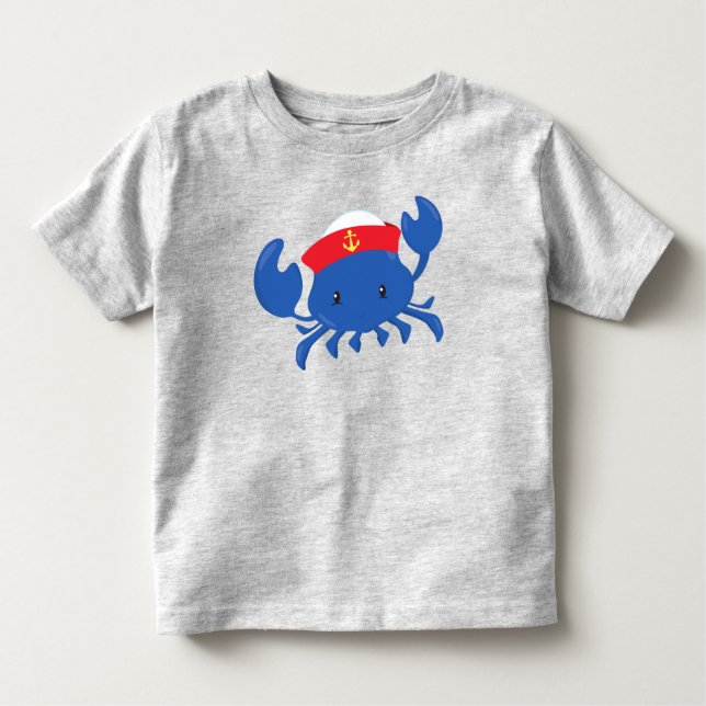 Sailor Crab, Cute Crab, Sailor Hat, Sea, Sailing Toddler T-shirt (Front)