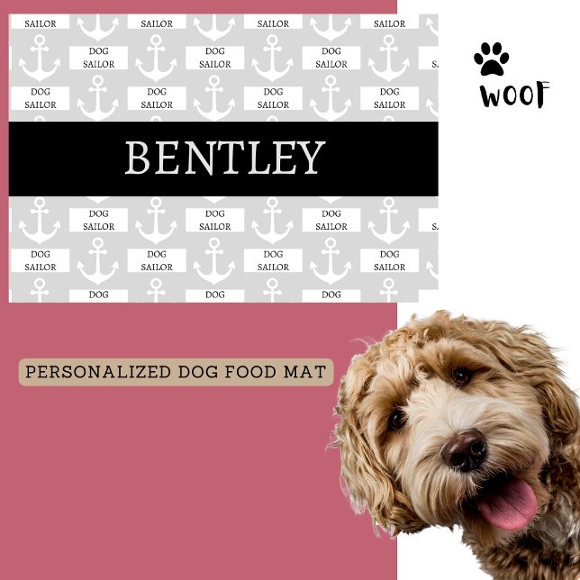Sailor Dog Boat Anchor Personalized Pet Food Mat (Personalized Dog Food Mat)