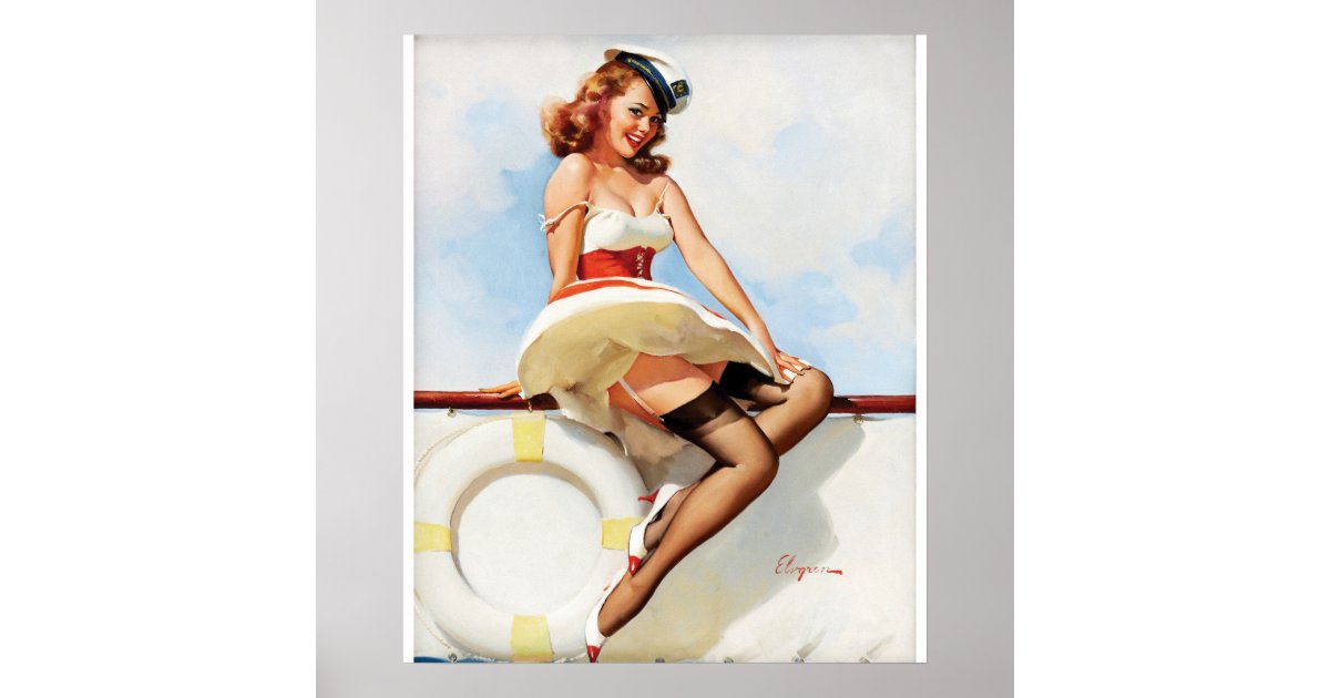 Sailor Girl, 1970s Pin Up Art Poster Zazzle.