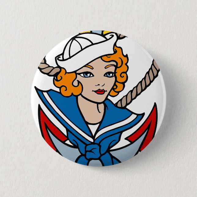 Sailor Girl and Anchor Tattoo Art Pinback Button (Front)