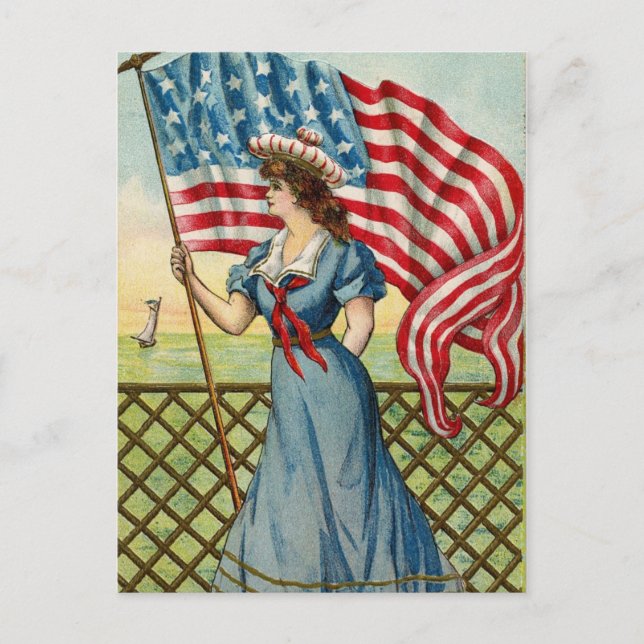 sailor girl - vintage nautical patriotic art postcard (Front)