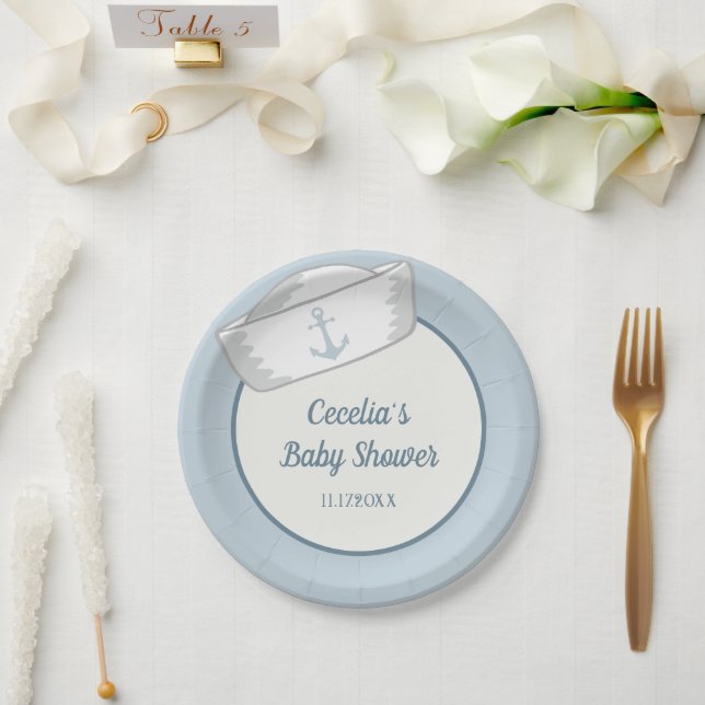 Sailor Hat Boy Nautical Baby Shower Paper Plates (Wedding)