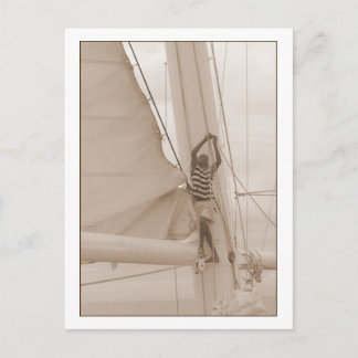 Sailor in the Rigging Sepia Postcard