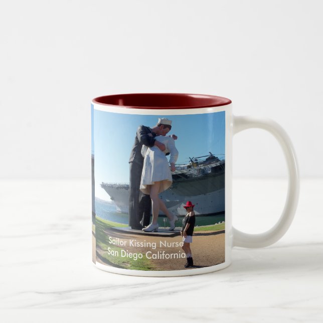 Sailor kissing Nurse San Diego Two-Tone Coffee Mug (Right)